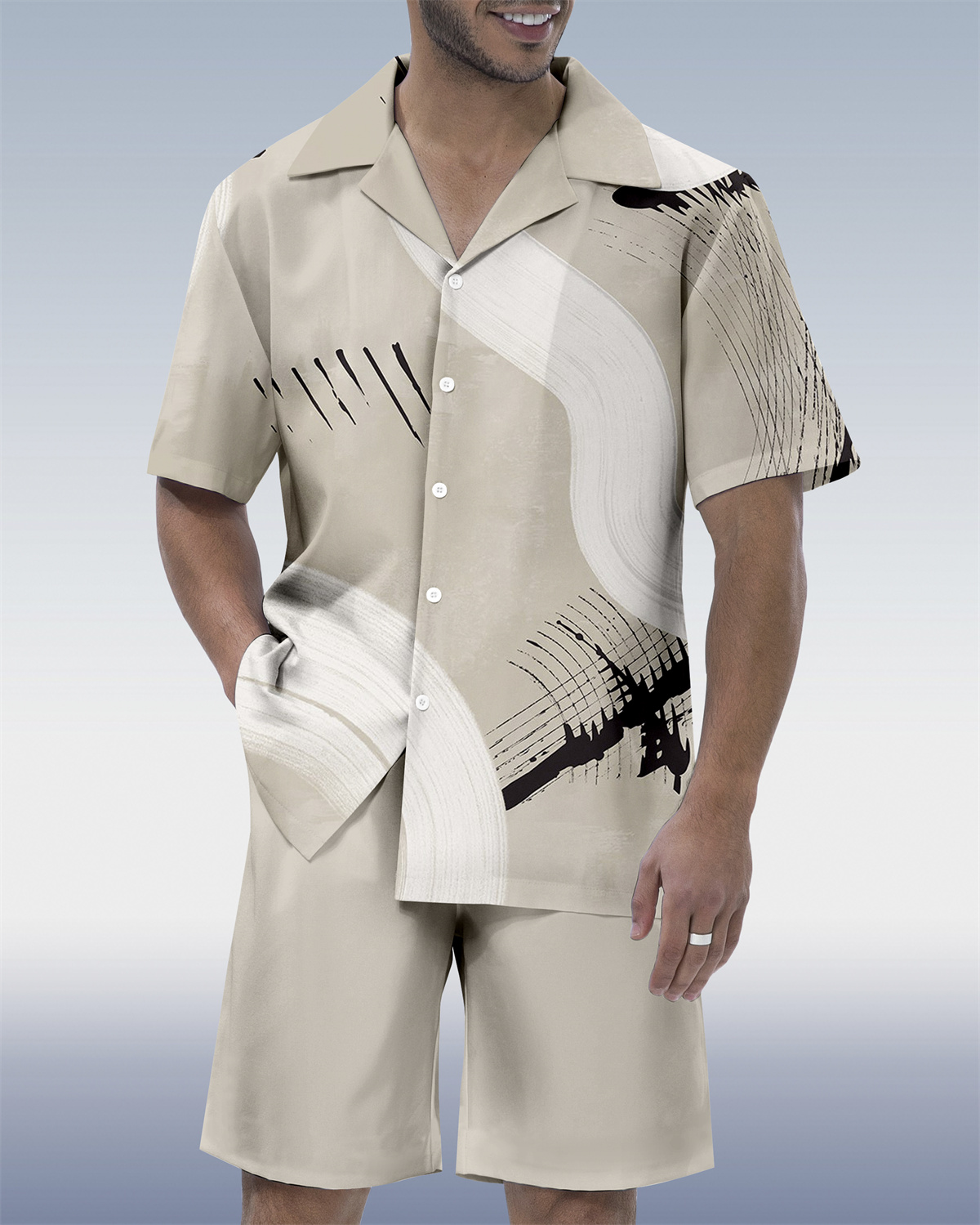 Men's Geometric Abstract Art Short Sleeve Shirt Set 211