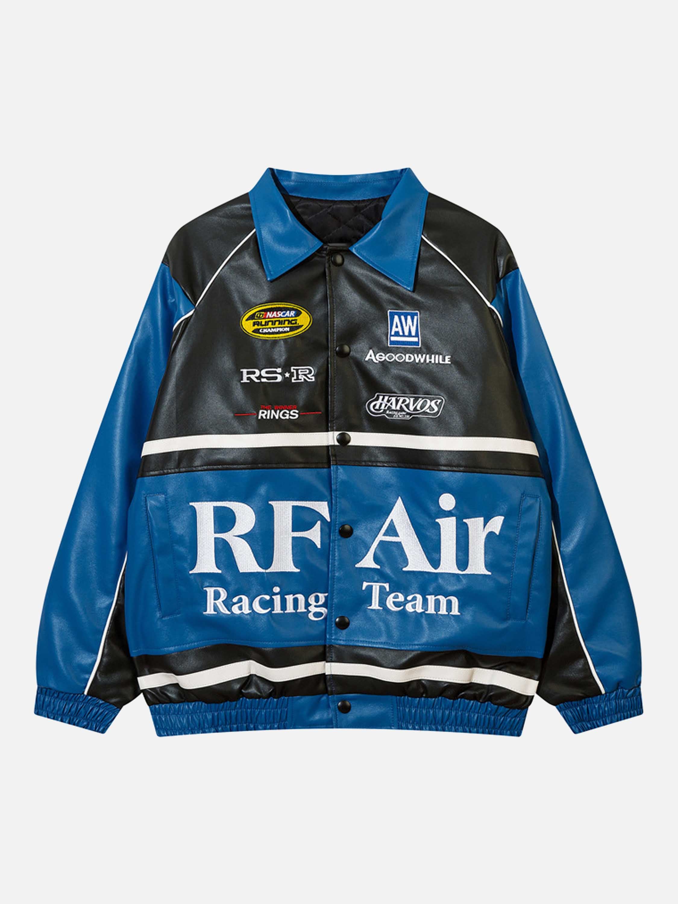 The Vimiaparty American Vintage Racing Baseball Jacket Hip-hop Loose PU Leather Biker Jacket