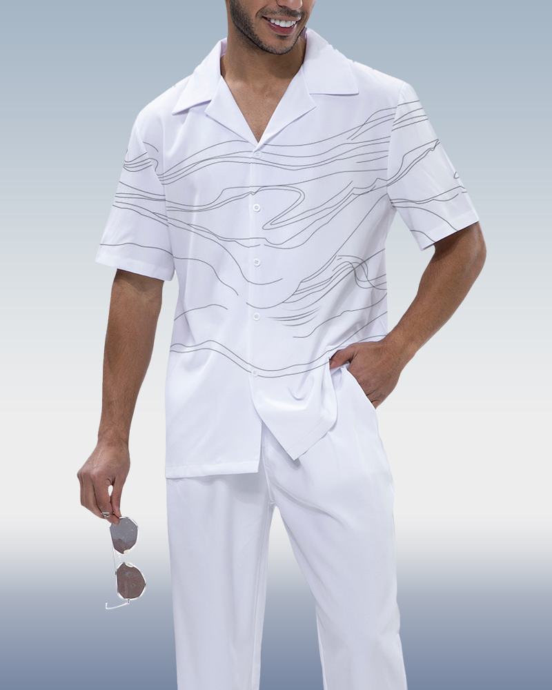 White Lineart Print 2-Piece Walking Set